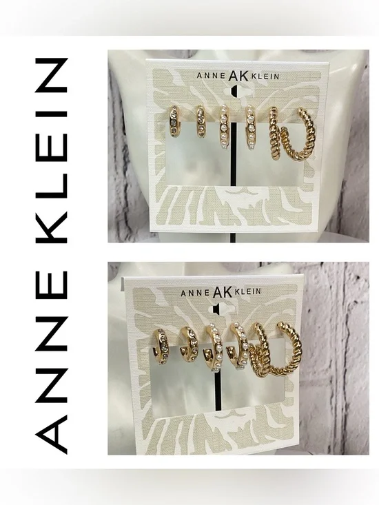 🌟🌟 Anne Klein Gold Crystal and Twisted Hoop Earring Set