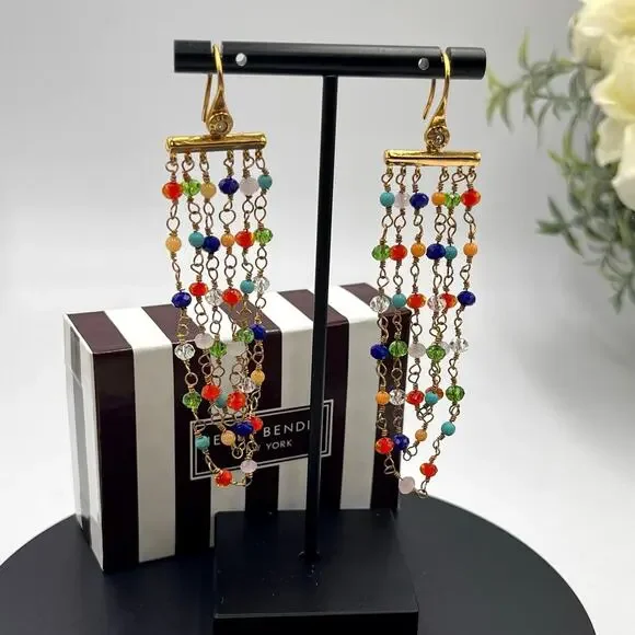 Henri Bendel Rainbow Multicolor‎ Bright Beaded Chandelier Pierced Earrings New