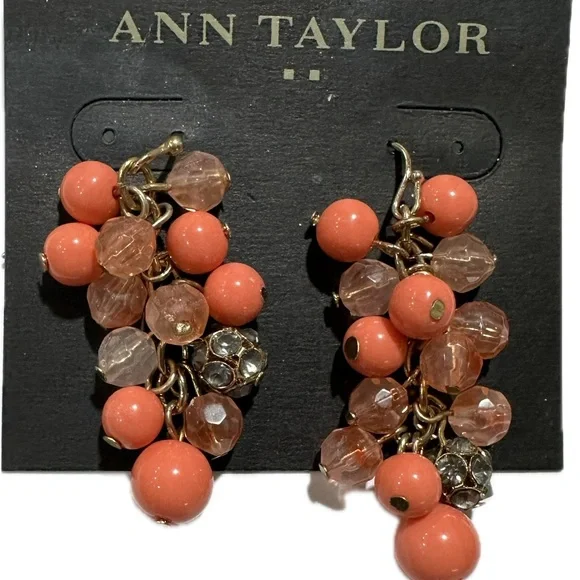Ann Taylor Women's Faux Coral Beaded Dangel Earrings Hook Closure