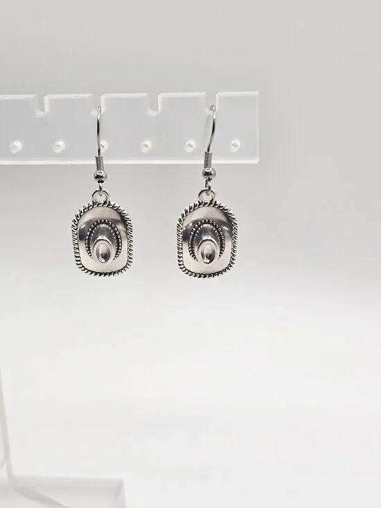 Silver toned Cowboy/Cowgirl Hat Pierced Earrings Western Country Chic
