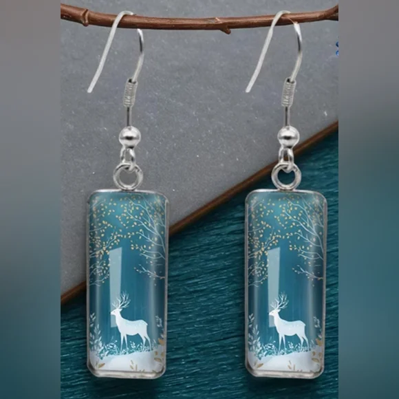 Elegant Blue and Gold‎ Deer Earrings