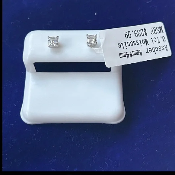 Luxury Asscher cut Moissanite Sterling Silver‎ Stud Earrings