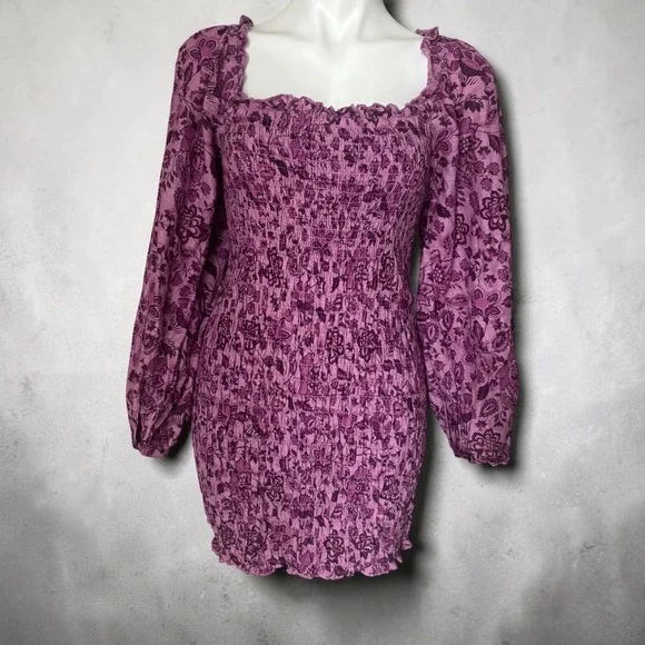 Free People Smock It To Me Mini Dress Azalea Combo Floral Print Women's Size M