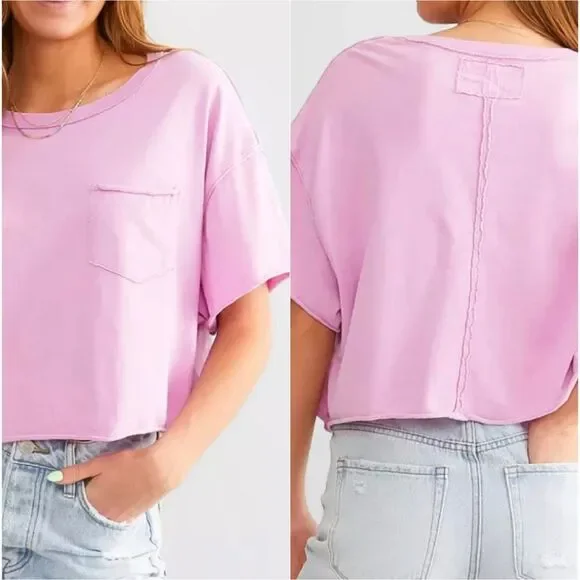 Free People We The Free Fade Into You Crop Boxy Pocket Tee Orchid S NEW