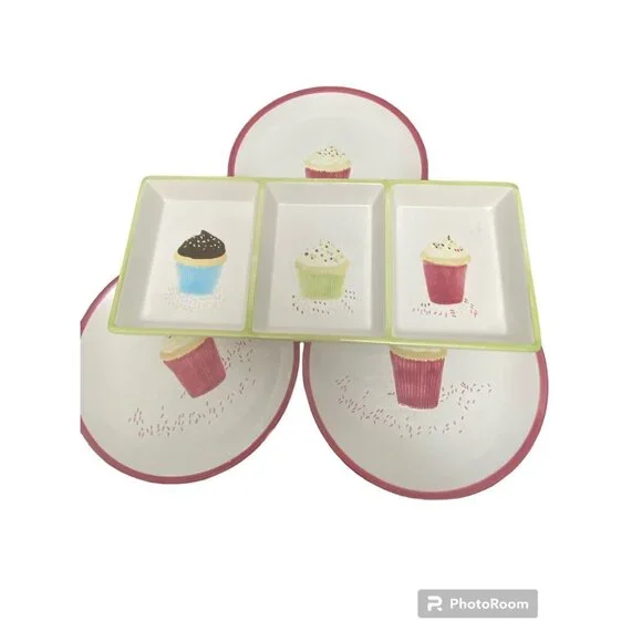 Dessert Plates Set, 3 W/ Serving‎ Tray, Oneida Sprinkles.