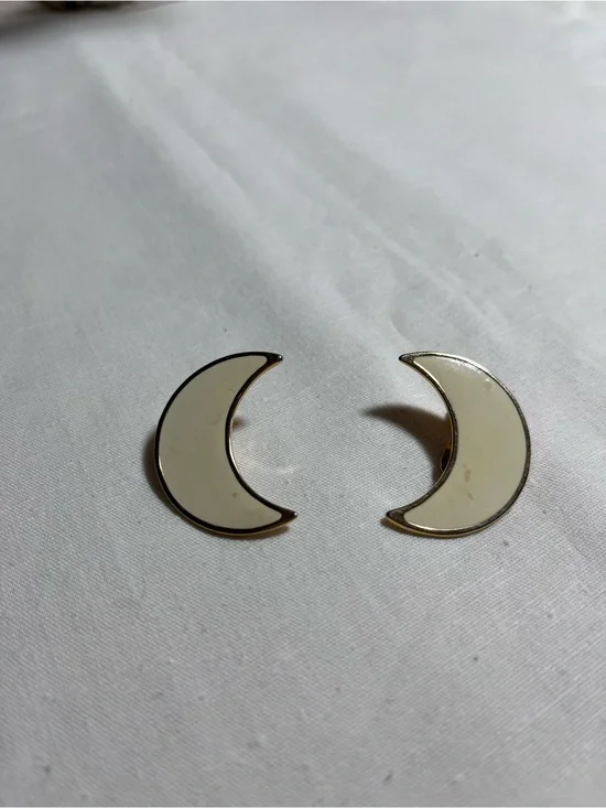 Monet Cream Enamel Crescent Moon Clip On Earrings