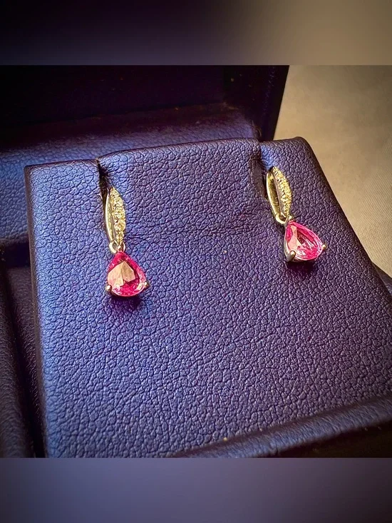 Gem Shopping Network 14K White Gold Pink Sapphire Pear & Diamond Earrings