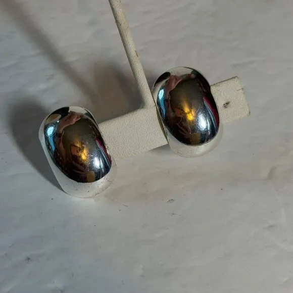 Sterling Silver Unlimited SU 925 Thailand Dome Clip On Earrings 12g Modernist