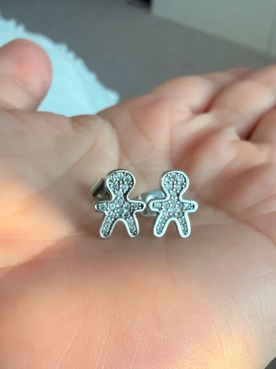 Crystal Gingerbread Stud Earrings - Silver Tone