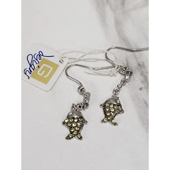 GREEN G Designs GORJANA Silver Tone FISH EARRINGS‎ dangle fishing nautical beach