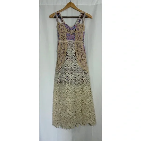 Free People Boho Crochet Festival Lace Paisley Maxi Dress Purple Size 10 Event