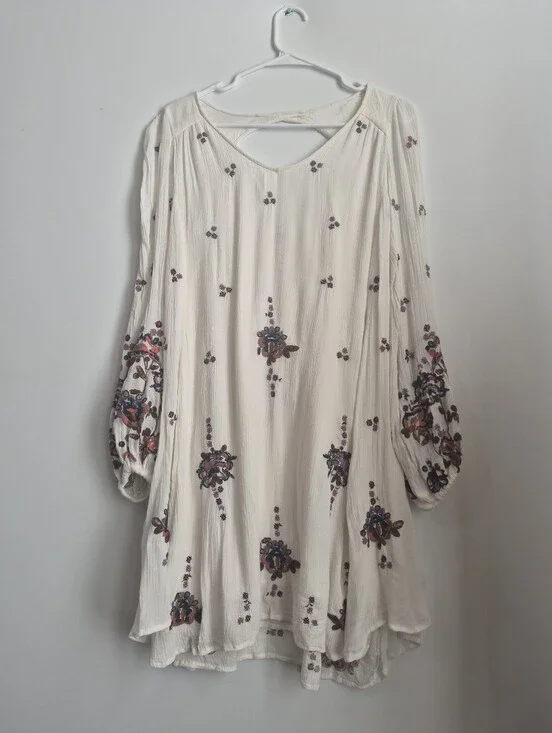 Free People Electric Garden Embroidered Ivory Mini Dress XS Boho