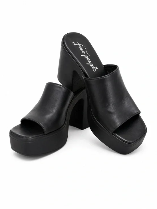 Free People Black Platform Slide Heels