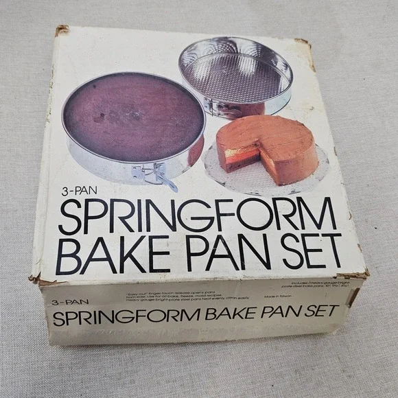 Vintage Springform Bake Pan Set 3 Piece Silver Steel 10 9.5 8.5 Inch Round Cake