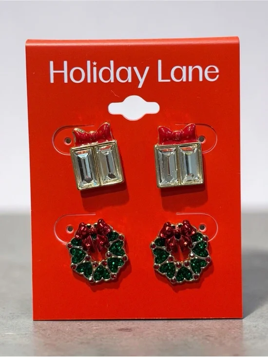 Holiday Lane Presents & Wreaths Crystal Stud Earrings Set