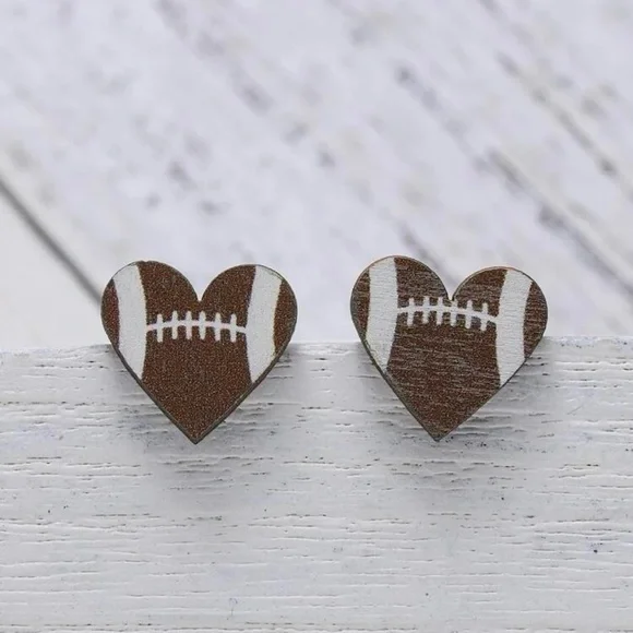 Brand New Cute Heart Football Stud Earrings