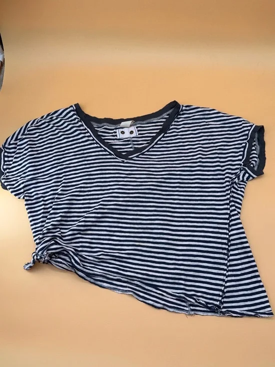 We The Free Navy & White Striped Asymmetrical Tee with Knot Detail Soft Cotton