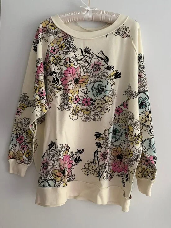 Free People Go On Get Floral Sweatshirt Top S NWOT