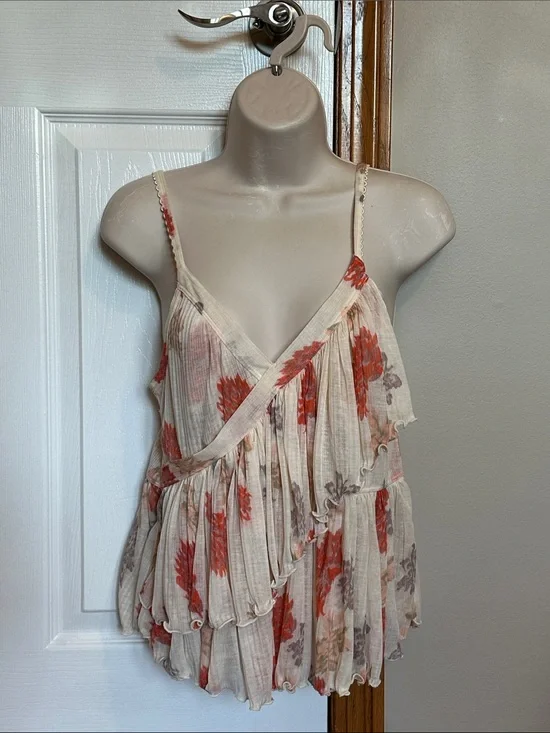 Free People Cream Camisole with Coral Floral Print