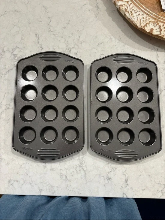 2 Wilton 12 cup Nonstick Mini Muffin Pan Set - Gray