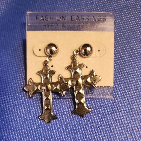 Silver Cross Dangle Earrings
