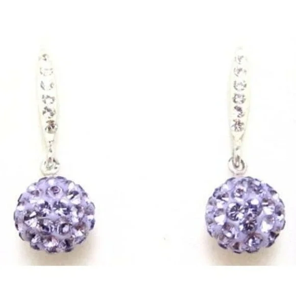 Sparkly Au 925 Purple Ball Dangle Drop Sterling‎ Silver Earrings*E388