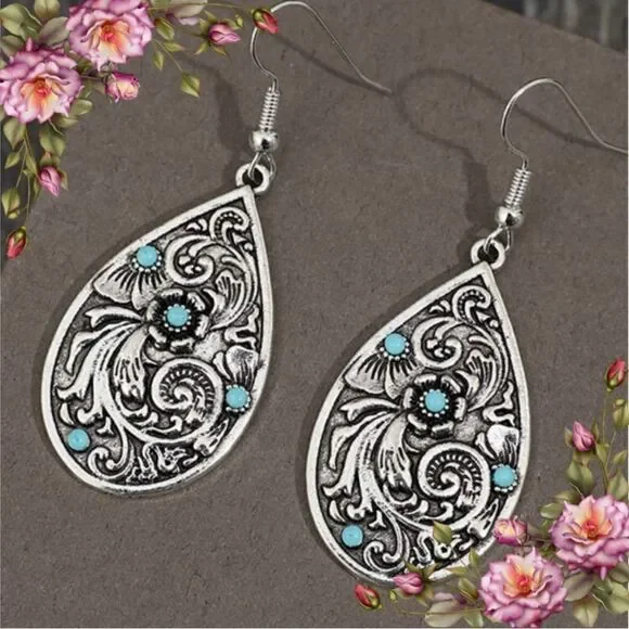 Western Bohemian Style Fake  Turquoise Water Drop Shaped‎ Earrings