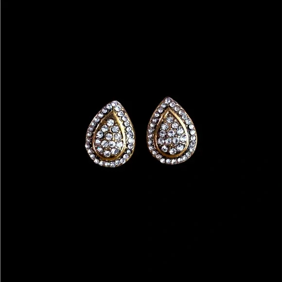 Teardrop‎ Gold disco tone Rhinestone Large Stud Earrings Pair