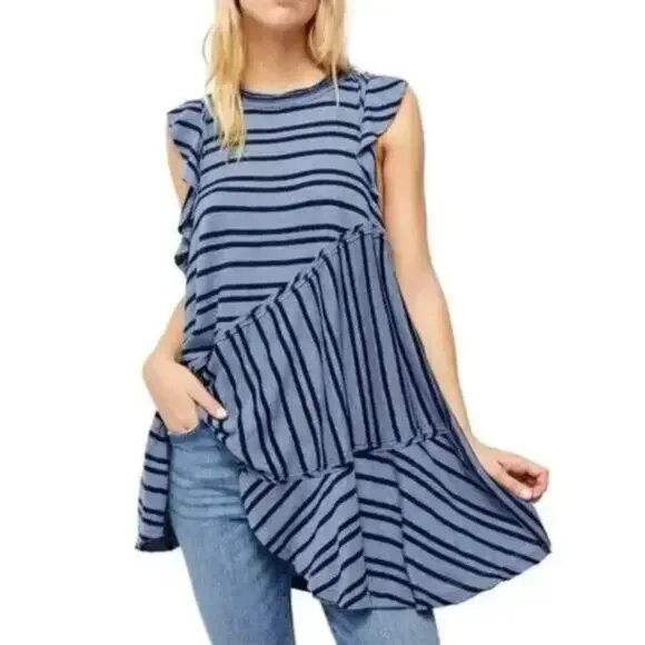 New! Free People Between The Lines Tunic Top dress in blue‎ , size XS