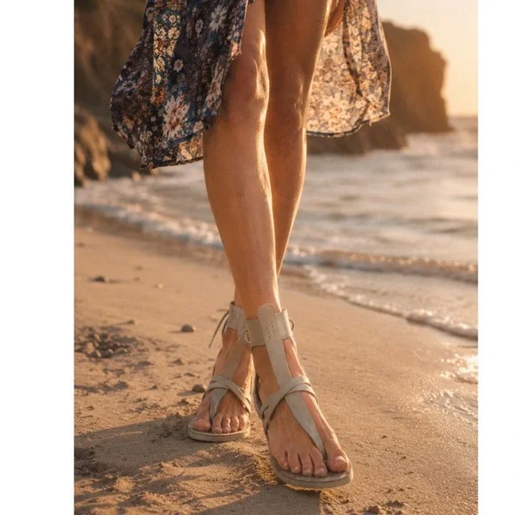 NWT Free People Vacation Day Wrap‎ Sandal Women 37.5 Sky Leather Strappy Boho