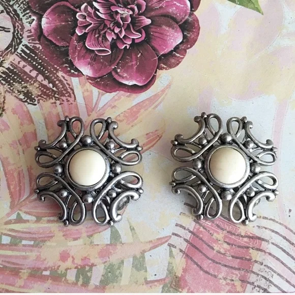 Vintage Geometric Industrial Clip On Earrings