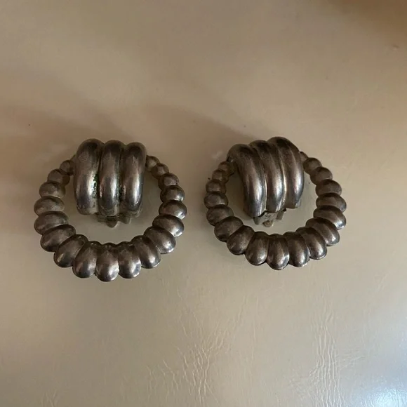 Vintage Gunmetal Color Rope Style Clip On Earrings