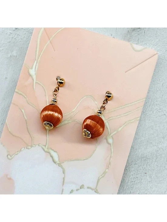 839mc. Bronze Satin Earrings Goldtone Vintage Dainty