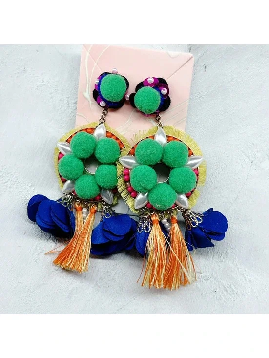 840mc. Green Statement Earrings Heavy