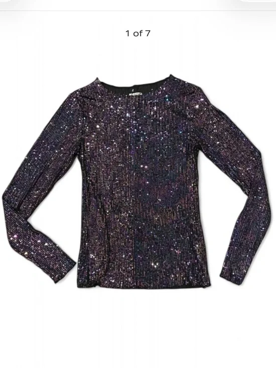 Free People Gold Rush Sequin Long Sleeve Top Purple Iridescent Black Size Small