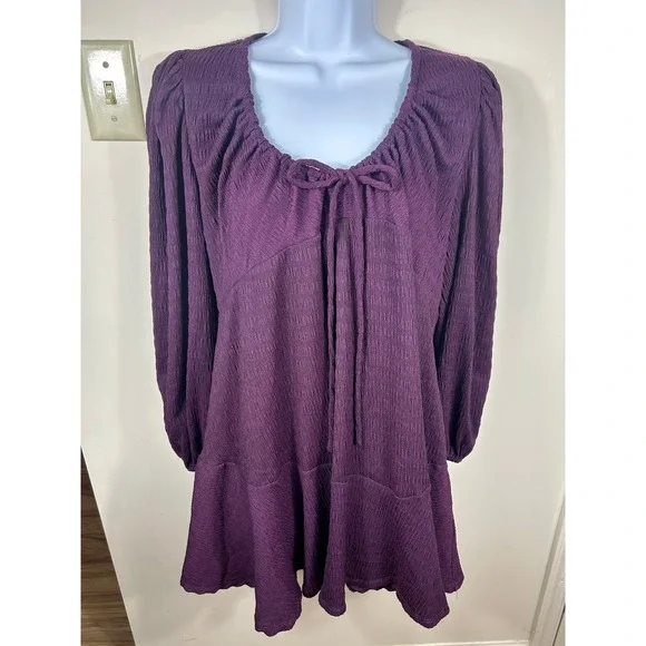 Free People FP Beach Mini Dress Womens XS Purple Crinkle Boho Ruffle Peasant