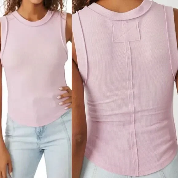 Free People X We The Free Kate Ribbed Tank Pink Sleeveless Stretch Top S NEW