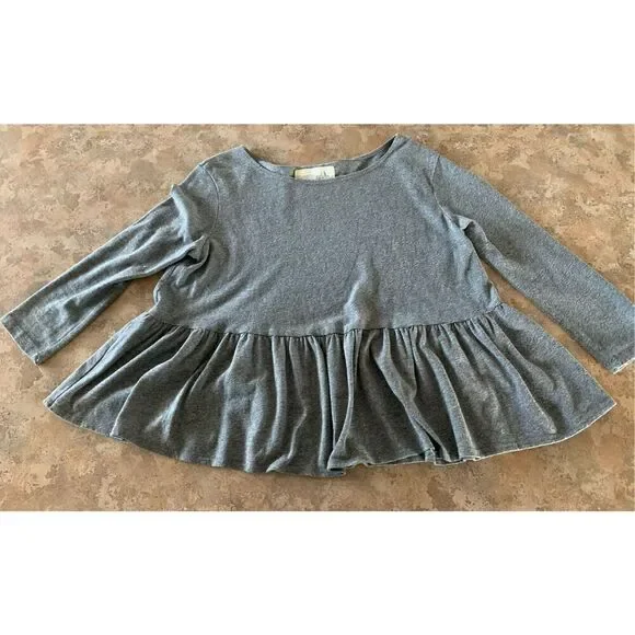 12- Free People Boxy Ruffle Hem Heather Gray BOHO Tunic Shirt Top sz XS