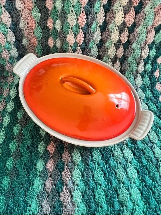 Vintage Descoware Flame Oval Baker Dutch Oven with Lid