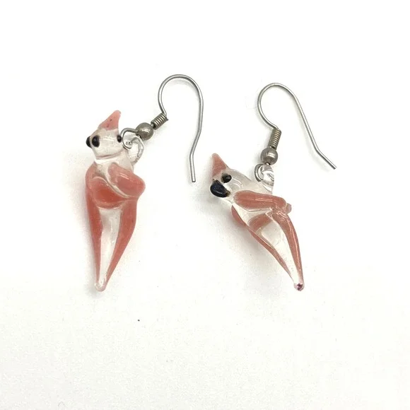 Cockatoo‎ Parrot Bird Clear Art Glass Figural Dangle Earrings Jewelry