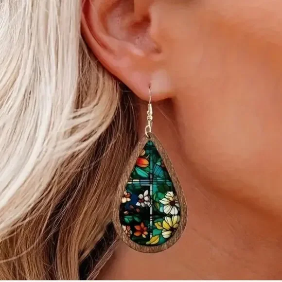 Bohemian Floral Teardrop Dangle Earrings Plant Enthusiast  Ethnic Style Jewelry