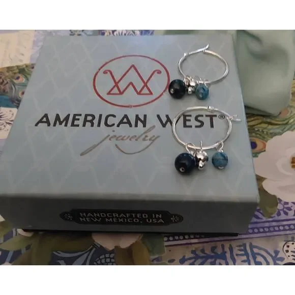 Sterling Interchangeable Hoop Earring Set w/Silver~Crazy Lace Agate~Apatite Drop
