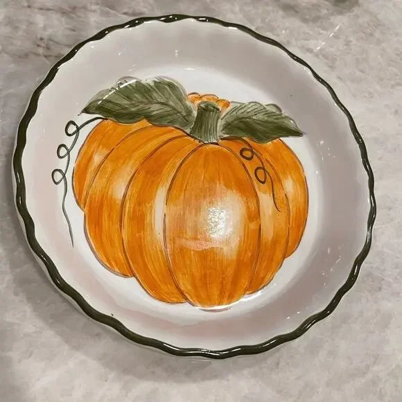 Vintage Williams Sonoma pie dish Pumpkin handpainted
