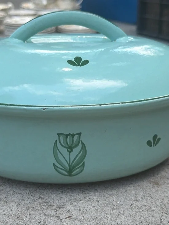Mint Green Floral Covered Casserole Dish