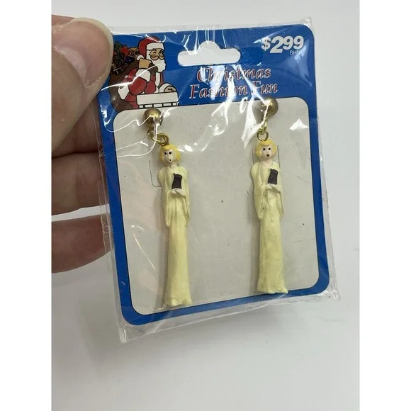 Angel Dangle Pierced Earrings Dainty Vintage Christmas Religious Jewelry Gift 2