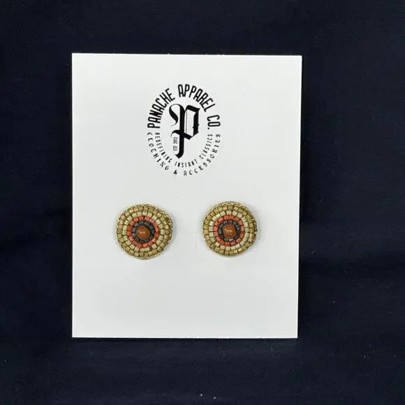 NWT PANACHE CO. Beaded Stud Earring‎ Red Earth Shabby Chic Retro Western