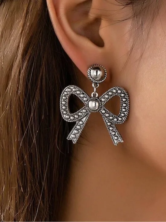 Silver color Bow Drop Earrings western style‎