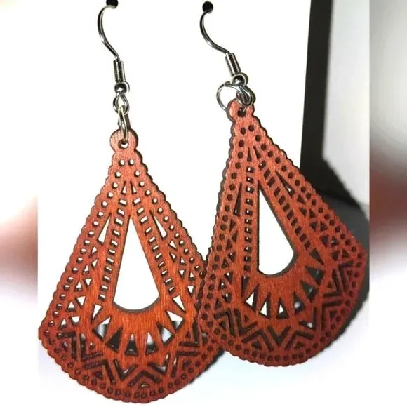 Gorgeous hollow wooden earrings