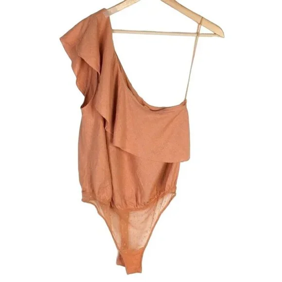 Free People Intimately Free NWT Peach Linen One Shoulder Bodysuit Size XS