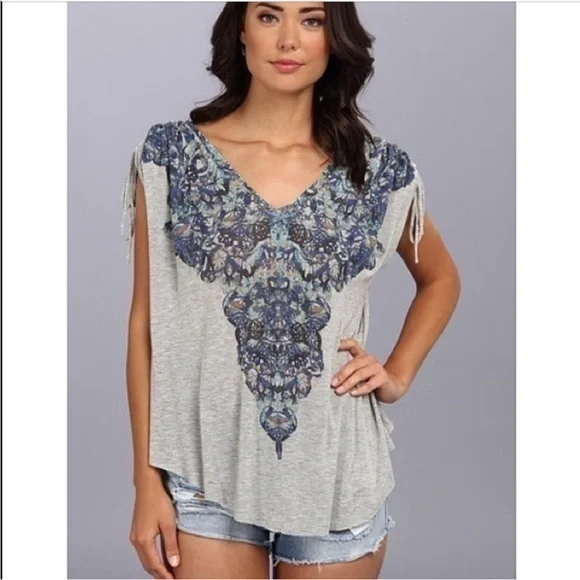 Free people moon dance abstract print on front solid print on back tee